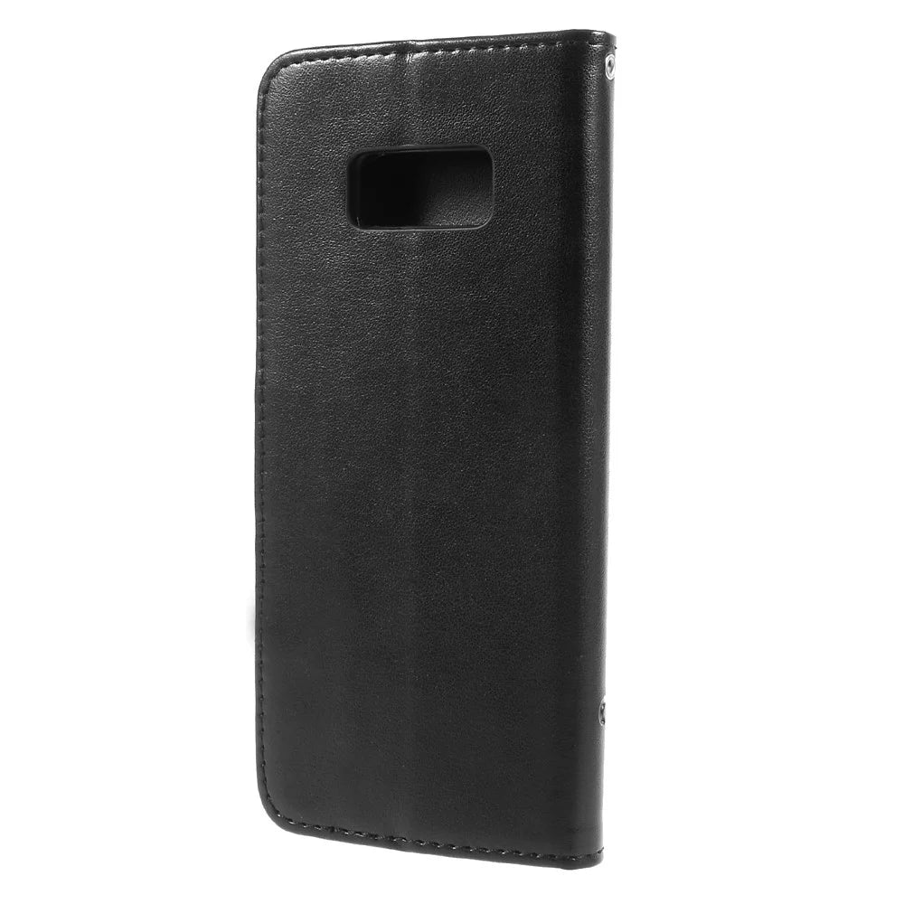 For Samsung Galaxy S8 SM-G950 Imprint Butterfly Flower Wallet Stand Leather Mobile Shell - Black - 2