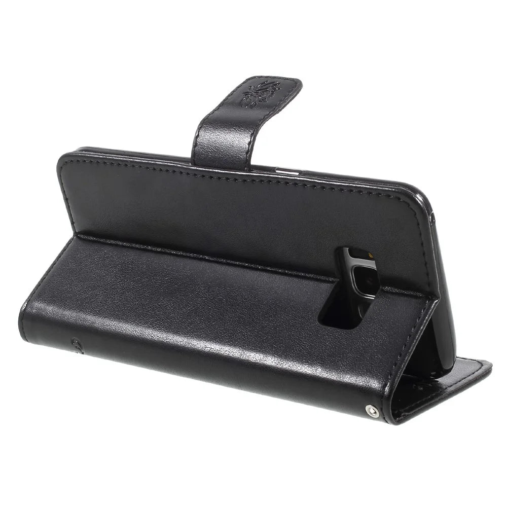 For Samsung Galaxy S8 SM-G950 Imprint Butterfly Flower Wallet Stand Leather Mobile Shell - Black - 5