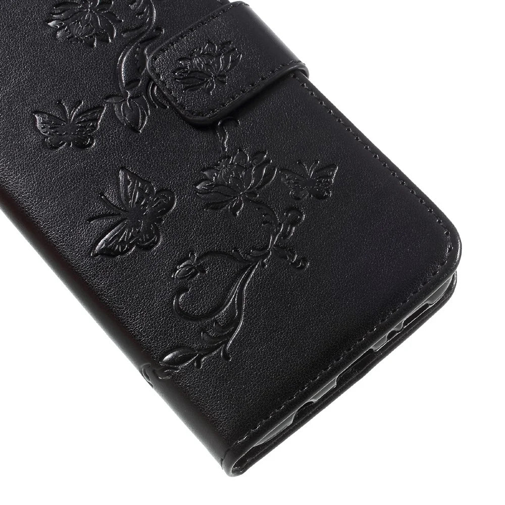 For Samsung Galaxy S8 SM-G950 Imprint Butterfly Flower Wallet Stand Leather Mobile Shell - Black - 7