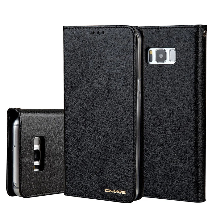 CMAI2 Series Silk Texture Wallet Stand Leather Case for Samsung Galaxy S8 G950 - Black - 1