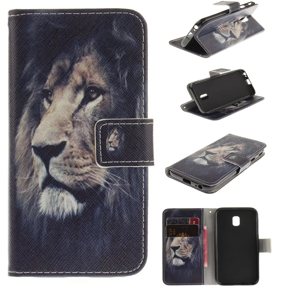 Pattern Printing Leather Wallet Stand Case for Samsung Galaxy J3 (2017) EU Version - Lion - 1