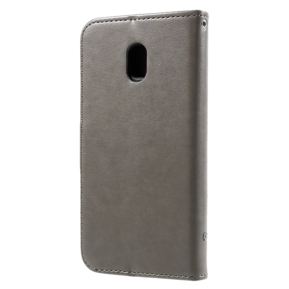 Imprint Butterfly Flower Magnetic Wallet PU Leather Stand Shell for Samsung	Galaxy J3 (2017) EU / Asia Version - Grey - 2