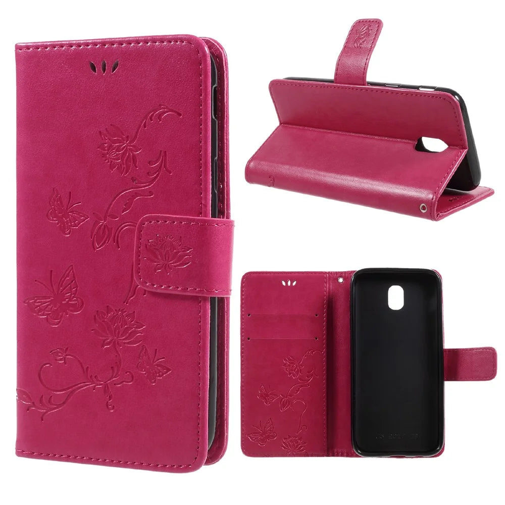 Imprint Butterfly Flower Magnetic Wallet PU Leather Stand Cover for Samsung	Galaxy J5 (2017) EU / Asia Version - Rose - 1