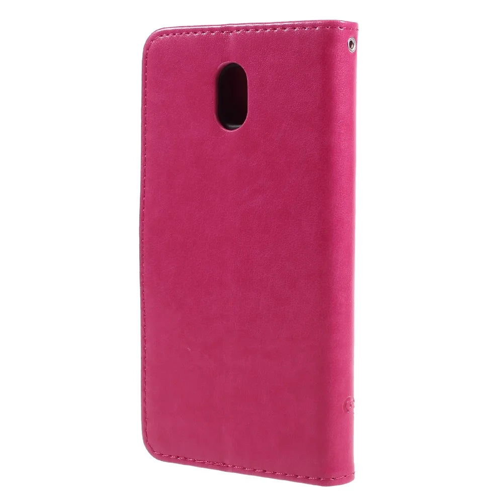 Imprint Butterfly Flower Magnetic Wallet PU Leather Stand Cover for Samsung	Galaxy J5 (2017) EU / Asia Version - Rose - 2