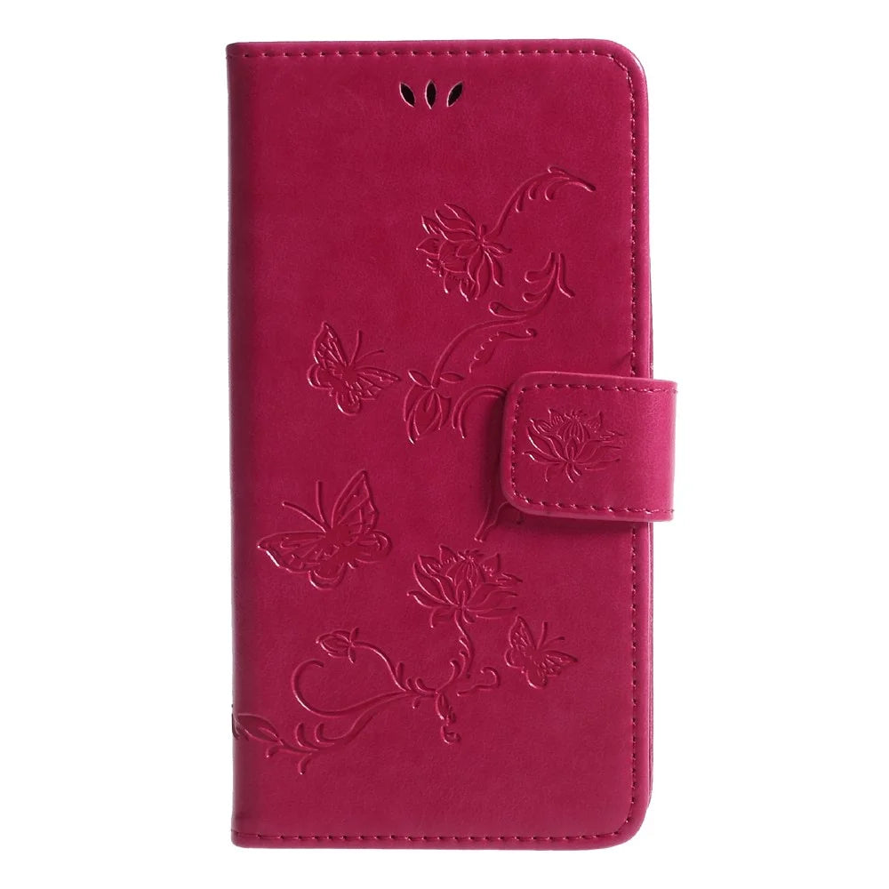 Imprint Butterfly Flower Magnetic Wallet PU Leather Stand Cover for Samsung	Galaxy J5 (2017) EU / Asia Version - Rose - 3