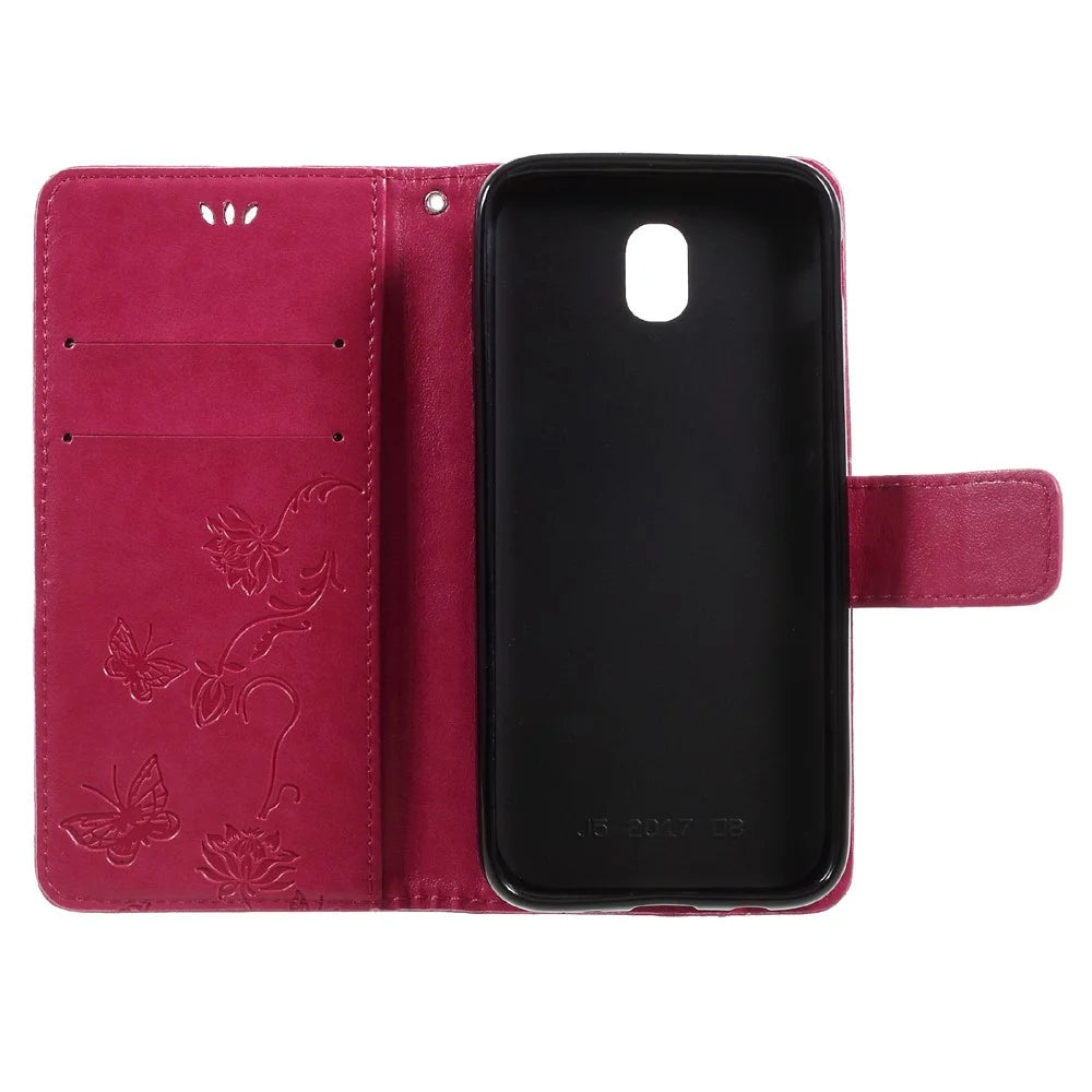 Imprint Butterfly Flower Magnetic Wallet PU Leather Stand Cover for Samsung	Galaxy J5 (2017) EU / Asia Version - Rose - 6