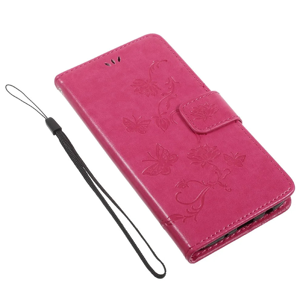Imprint Butterfly Flower Magnetic Wallet PU Leather Stand Cover for Samsung	Galaxy J5 (2017) EU / Asia Version - Rose - 7
