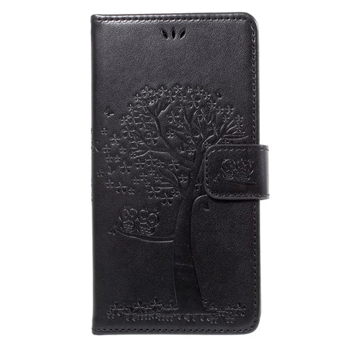 Imprint Tree Owl Magnetic Wallet PU Leather Stand Case for Samsung Galaxy J7 (2017) EU / Asia Version - Black - 1