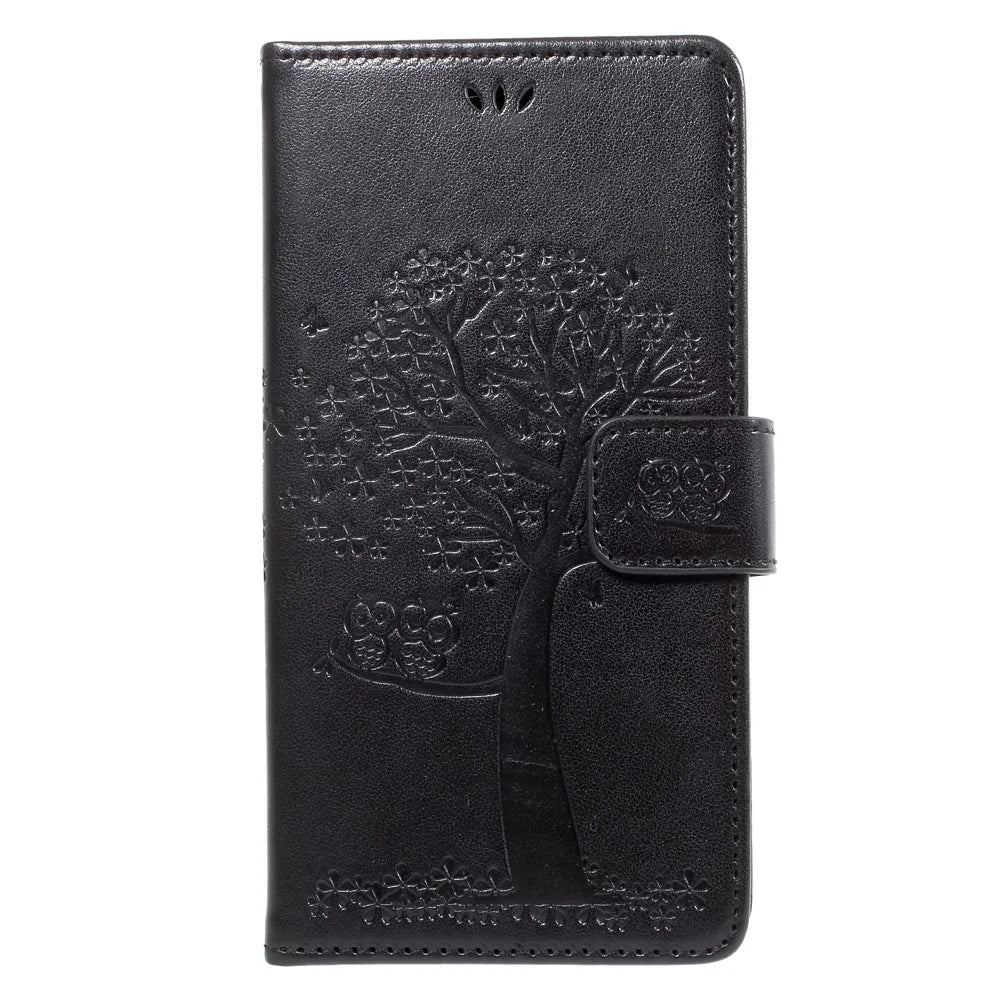 Imprint Tree Owl Magnetic Wallet PU Leather Stand Case for Samsung Galaxy J7 (2017) EU / Asia Version - Black - 1