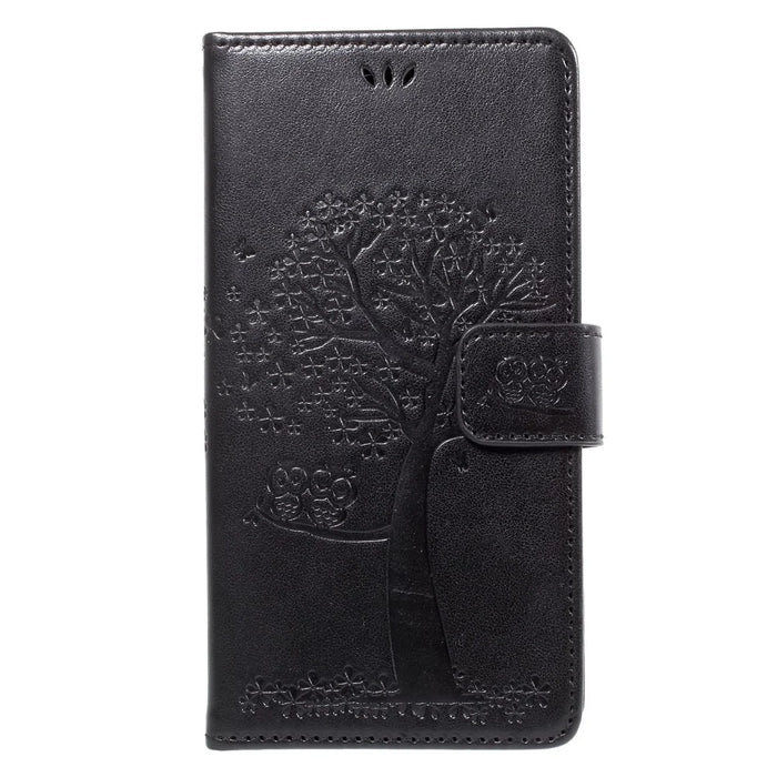 Imprint Tree Owl Magnetic Wallet PU Leather Stand Case for Samsung Galaxy J7 (2017) EU / Asia Version - Black - 1