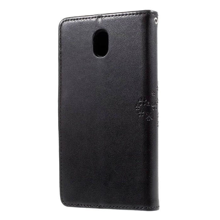 Imprint Tree Owl Magnetic Wallet PU Leather Stand Case for Samsung Galaxy J7 (2017) EU / Asia Version - Black - 2