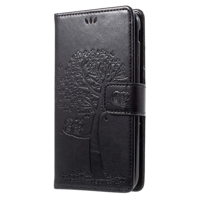 Imprint Tree Owl Magnetic Wallet PU Leather Stand Case for Samsung Galaxy J7 (2017) EU / Asia Version - Black - 3