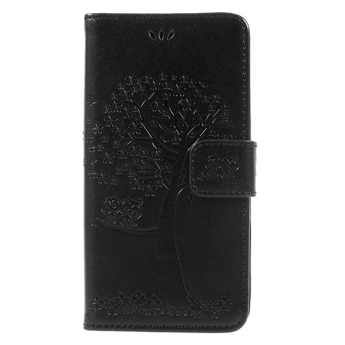 Imprint Tree Owl Leather Wallet Cover for Samsung Galaxy J3 (2017) EU Version - Black - 1