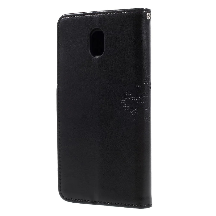 Imprint Tree Owl Leather Wallet Cover for Samsung Galaxy J3 (2017) EU Version - Black - 2