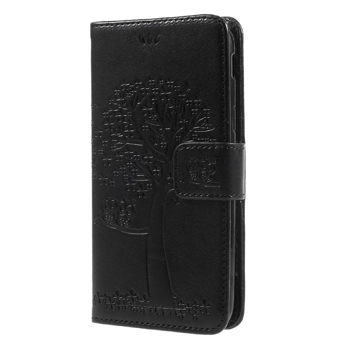 Imprint Tree Owl Leather Wallet Cover for Samsung Galaxy J3 (2017) EU Version - Black - 3