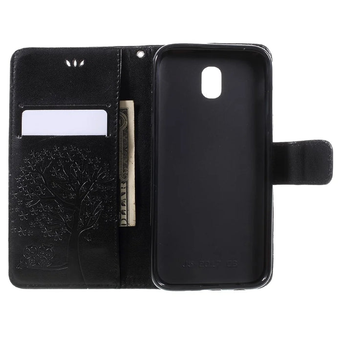 Imprint Tree Owl Leather Wallet Cover for Samsung Galaxy J3 (2017) EU Version - Black - 6