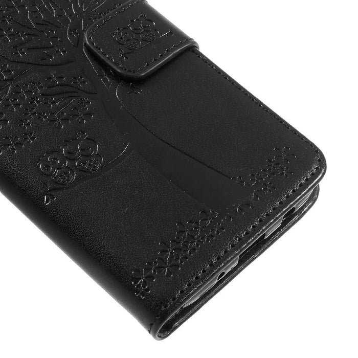 Imprint Tree Owl Leather Wallet Cover for Samsung Galaxy J3 (2017) EU Version - Black - 7