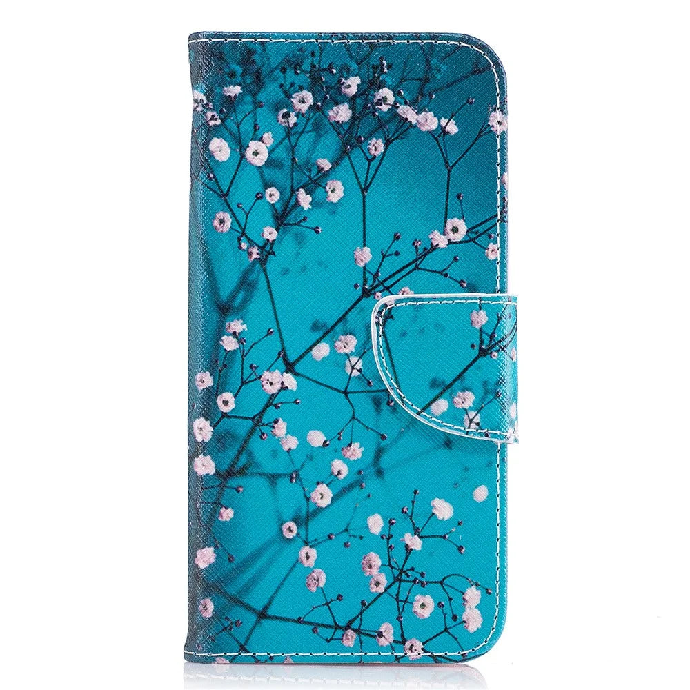 Pattern Printing Leather Wallet Mobile Phone Case Accessory for Samsung Galaxy J3 (2017) EU Version - Tree with Flowers - 2