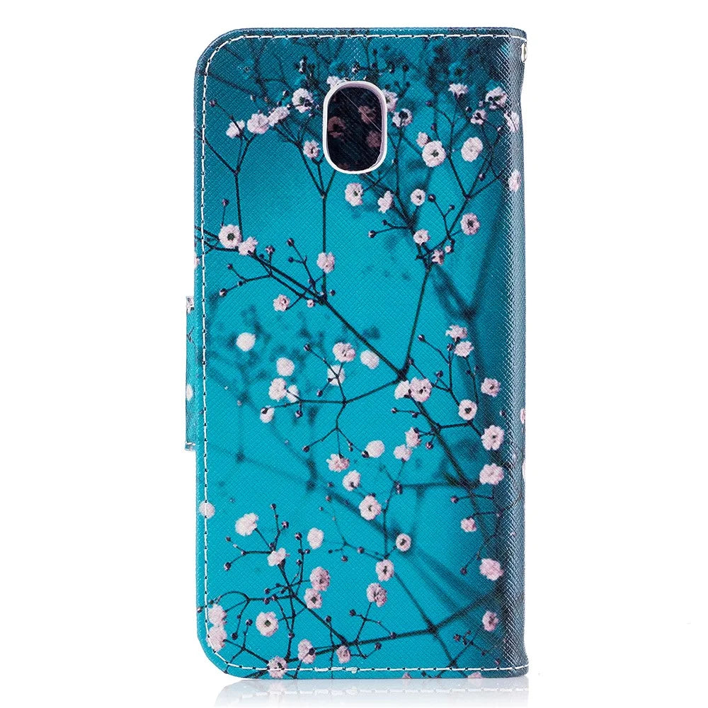 Pattern Printing Leather Wallet Mobile Phone Case Accessory for Samsung Galaxy J3 (2017) EU Version - Tree with Flowers - 3