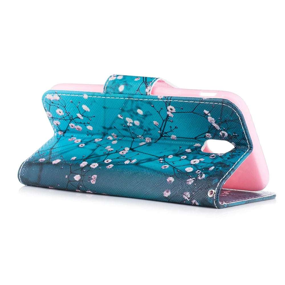 Pattern Printing Leather Wallet Mobile Phone Case Accessory for Samsung Galaxy J3 (2017) EU Version - Tree with Flowers - 4