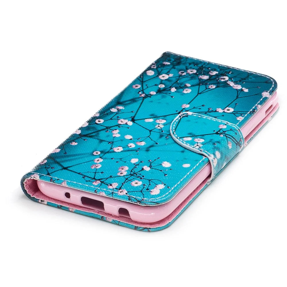 Pattern Printing Leather Wallet Mobile Phone Case Accessory for Samsung Galaxy J3 (2017) EU Version - Tree with Flowers - 6