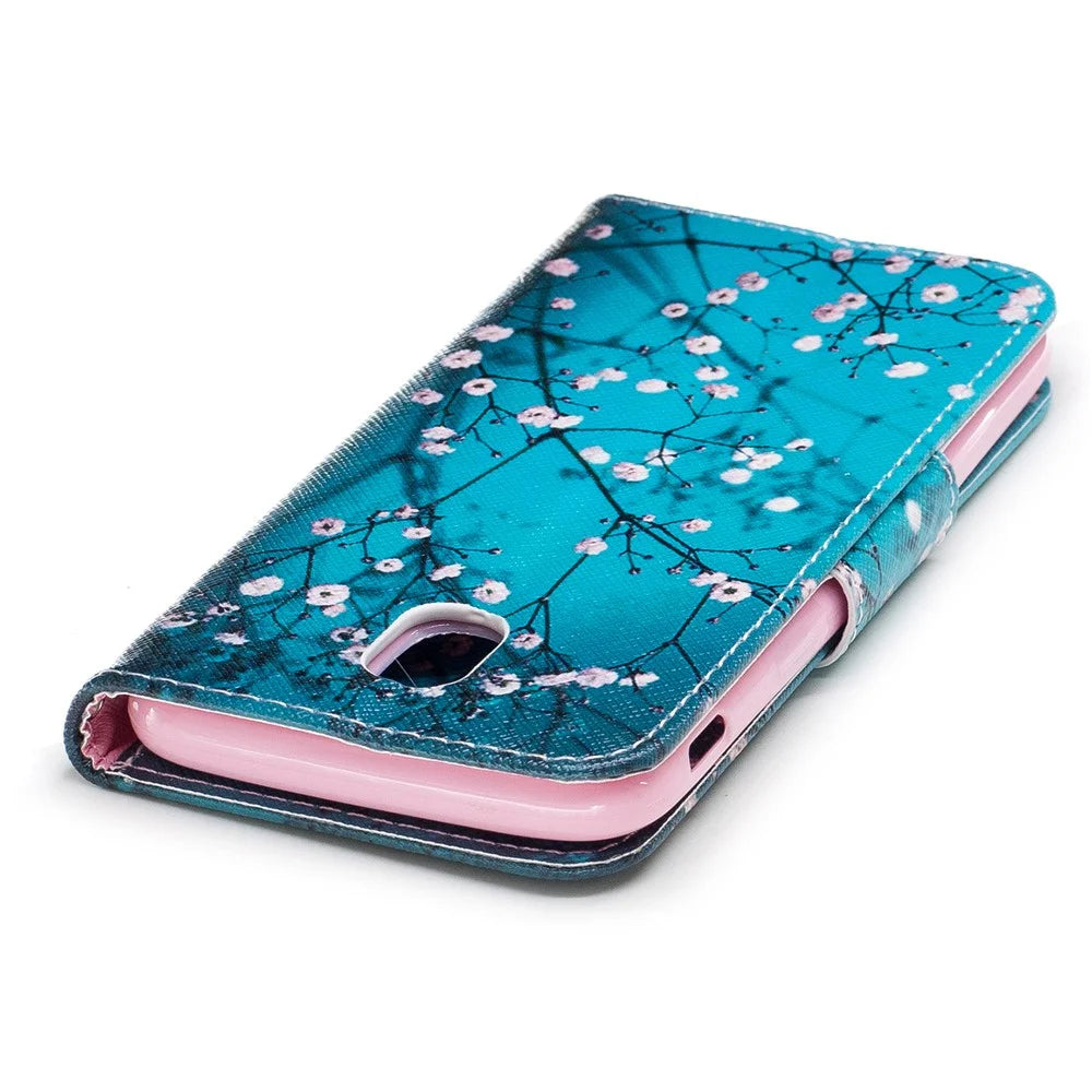 Pattern Printing Leather Wallet Mobile Phone Case Accessory for Samsung Galaxy J3 (2017) EU Version - Tree with Flowers - 7