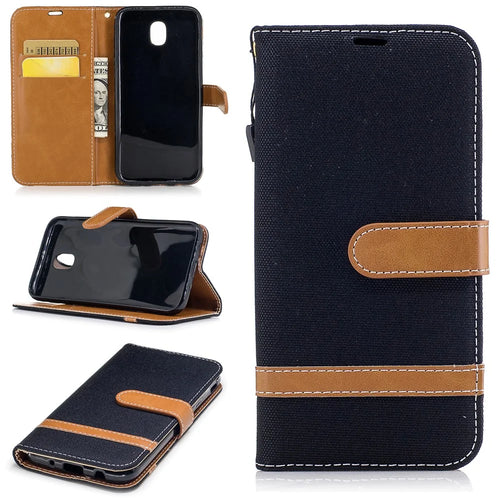 Two-tone Jean Cloth PU Leather Wallet Stand Case for Samsung Galaxy J5 (2017) J530 EU Version - Black - 1