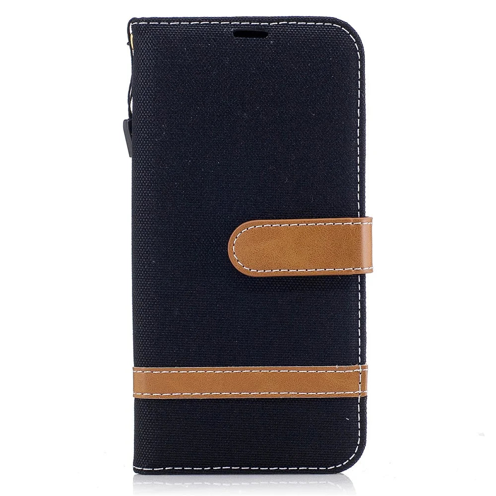 Two-tone Jean Cloth PU Leather Wallet Stand Case for Samsung Galaxy J5 (2017) J530 EU Version - Black - 2