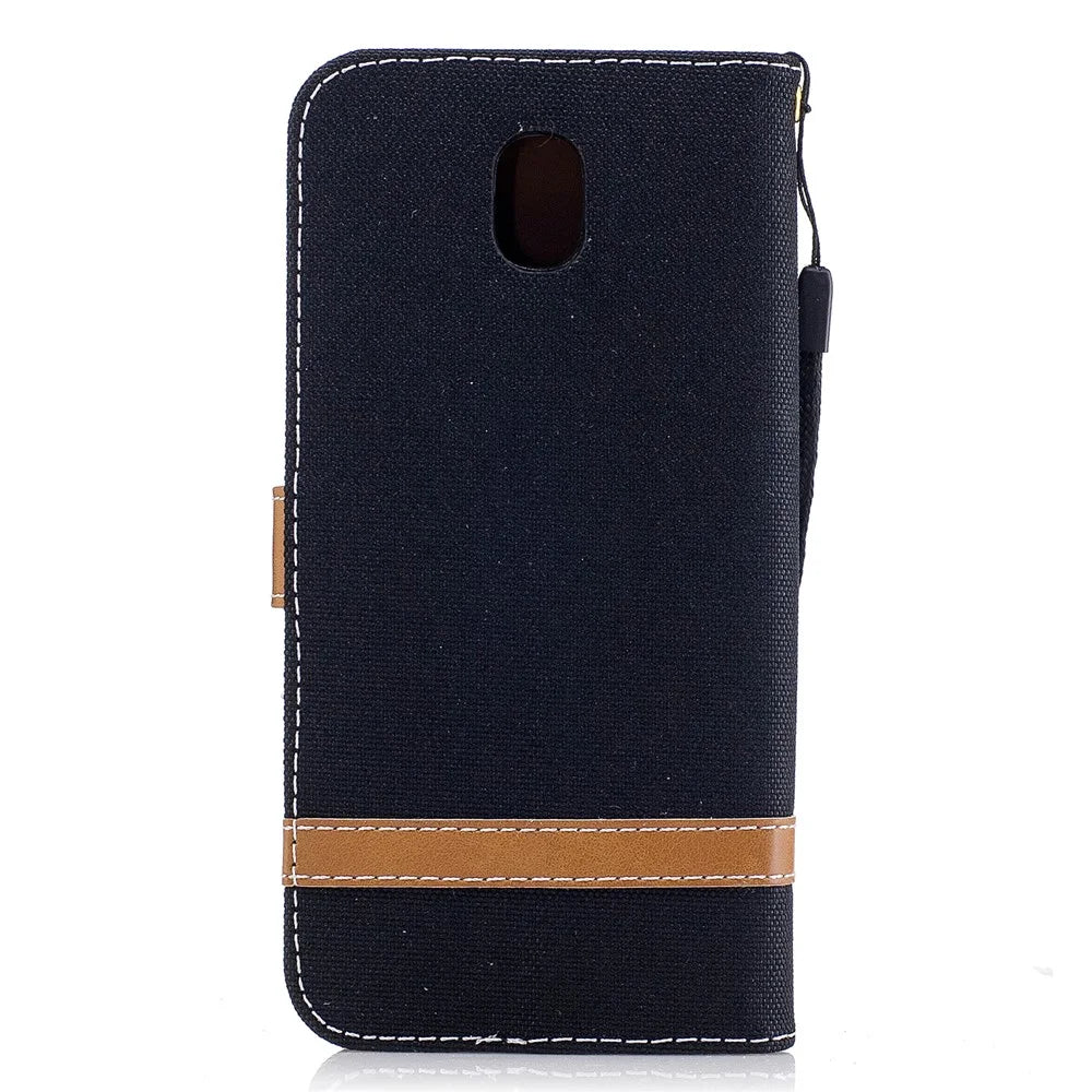 Two-tone Jean Cloth PU Leather Wallet Stand Case for Samsung Galaxy J5 (2017) J530 EU Version - Black - 3