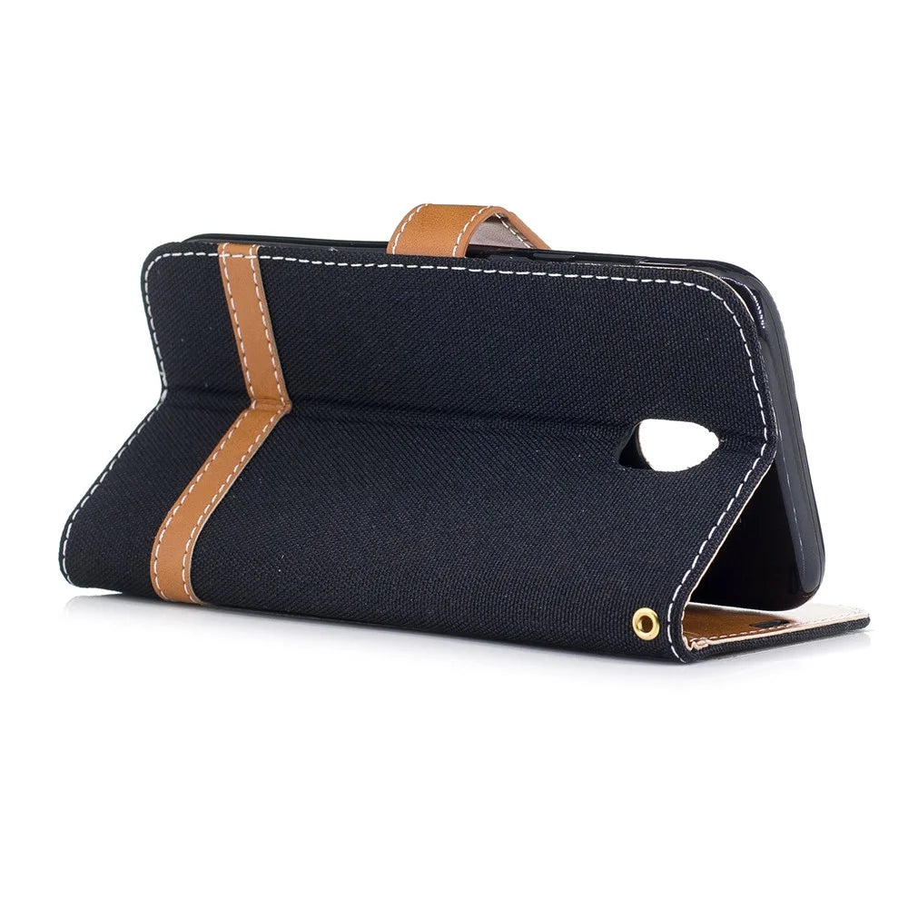 Two-tone Jean Cloth PU Leather Wallet Stand Case for Samsung Galaxy J5 (2017) J530 EU Version - Black - 4