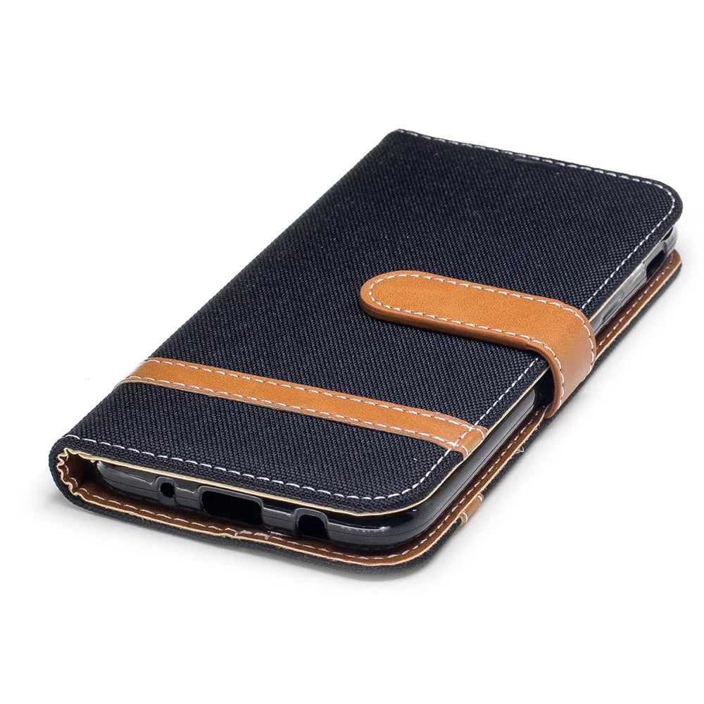 Two-tone Jean Cloth PU Leather Wallet Stand Case for Samsung Galaxy J5 (2017) J530 EU Version - Black - 6