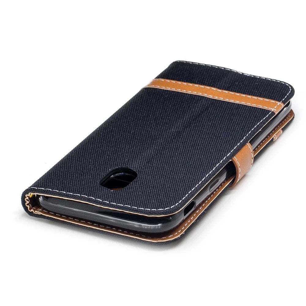 Two-tone Jean Cloth PU Leather Wallet Stand Case for Samsung Galaxy J5 (2017) J530 EU Version - Black - 7