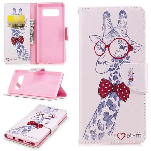 Pattern Printing PU Leather Wallet Stand Phone Accessory Case for Samsung Galaxy Note 8 - Giraffe Wearing Glasses - 1