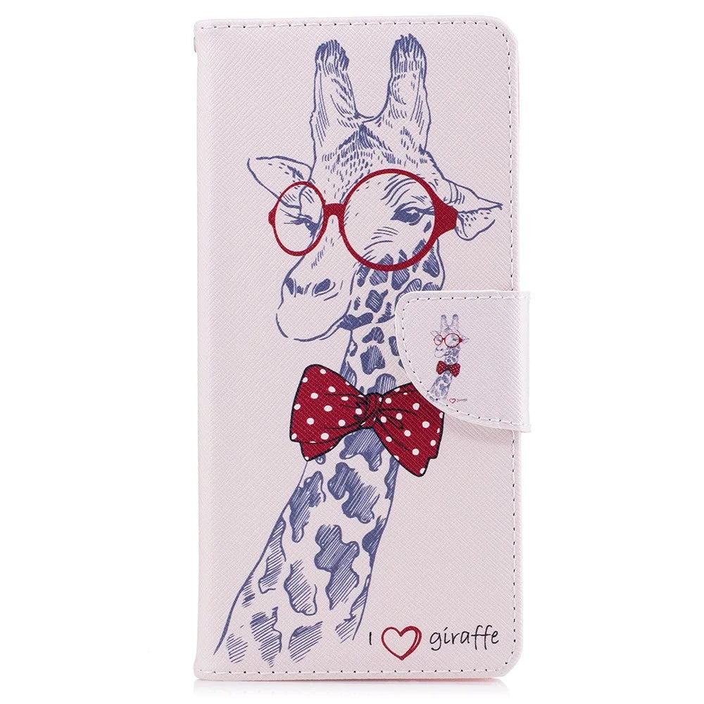 Pattern Printing PU Leather Wallet Stand Phone Accessory Case for Samsung Galaxy Note 8 - Giraffe Wearing Glasses - 2