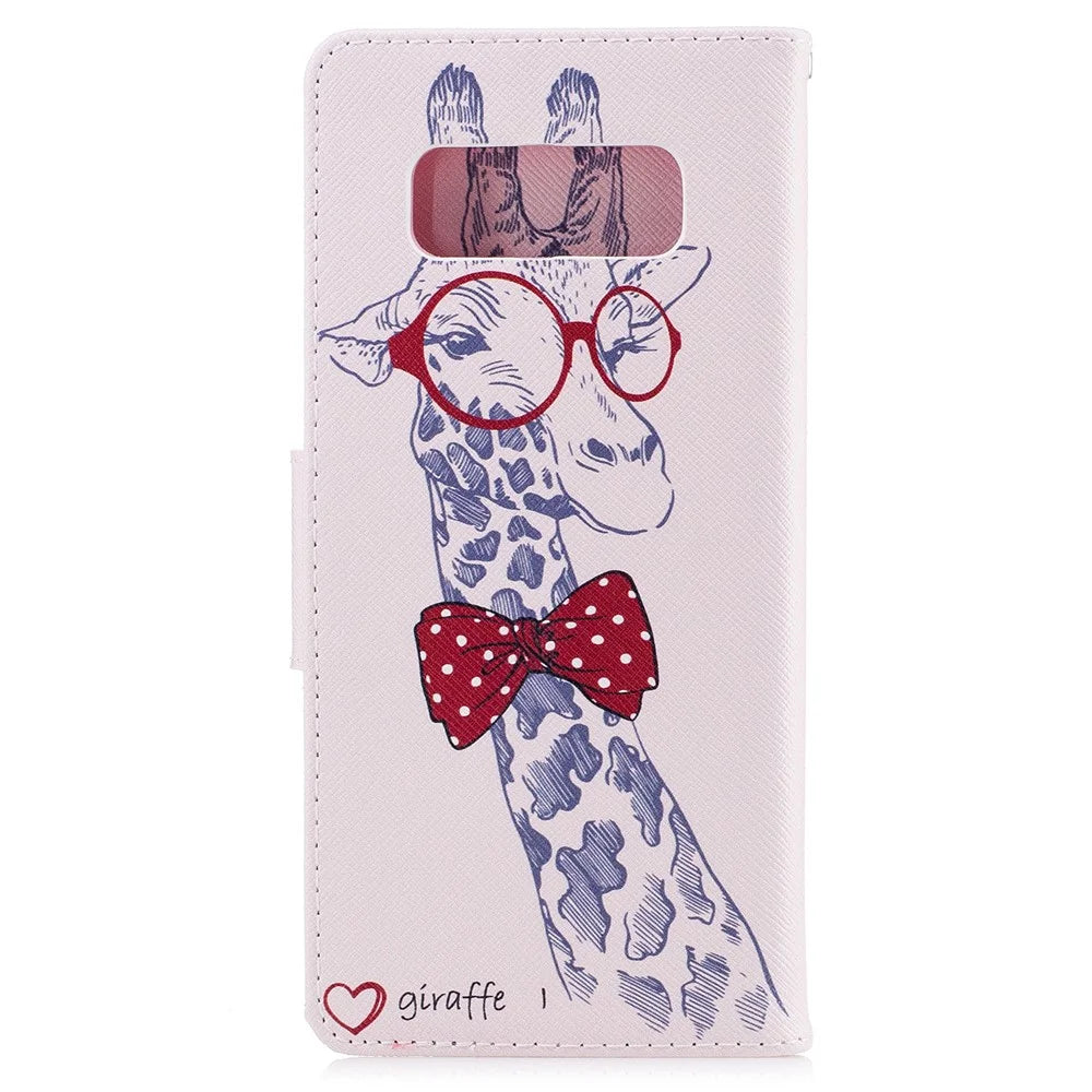 Pattern Printing PU Leather Wallet Stand Phone Accessory Case for Samsung Galaxy Note 8 - Giraffe Wearing Glasses - 3