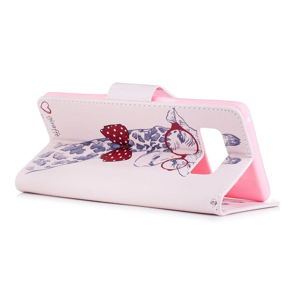 Pattern Printing PU Leather Wallet Stand Phone Accessory Case for Samsung Galaxy Note 8 - Giraffe Wearing Glasses - 4