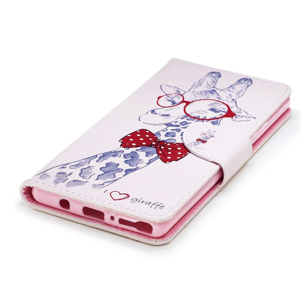Pattern Printing PU Leather Wallet Stand Phone Accessory Case for Samsung Galaxy Note 8 - Giraffe Wearing Glasses - 6