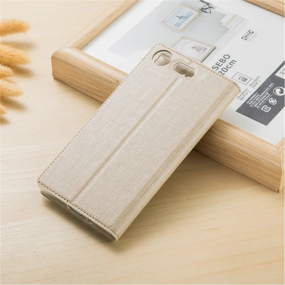 VILI DMX Style Auto-absorbed Flip Stand Leather Case Cover for Sony Xperia XZ1 Compact - Gold - 2