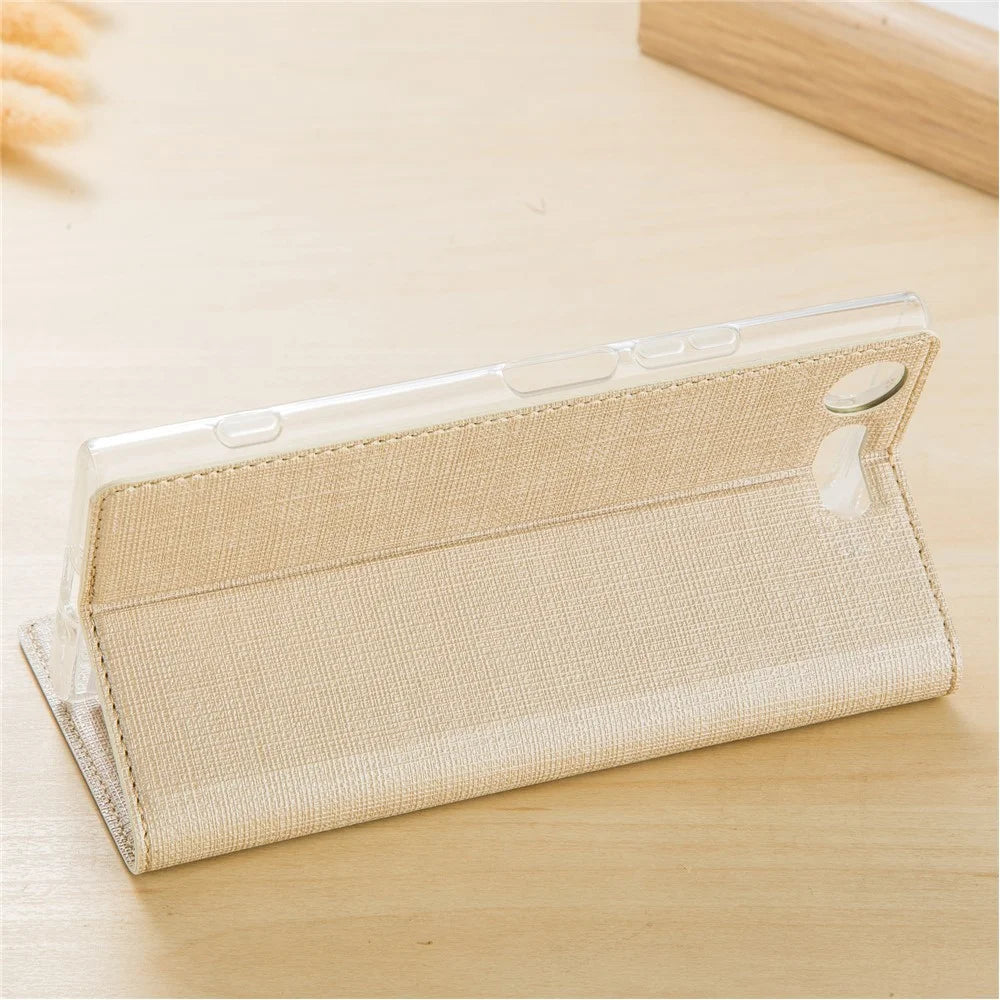 VILI DMX Style Auto-absorbed Flip Stand Leather Case Cover for Sony Xperia XZ1 Compact - Gold - 4