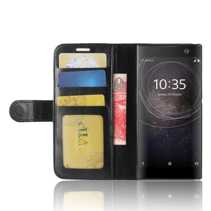 Crazy Horse Wallet Leather Cell Phone Case for Sony Xperia XA2 - Black - 5
