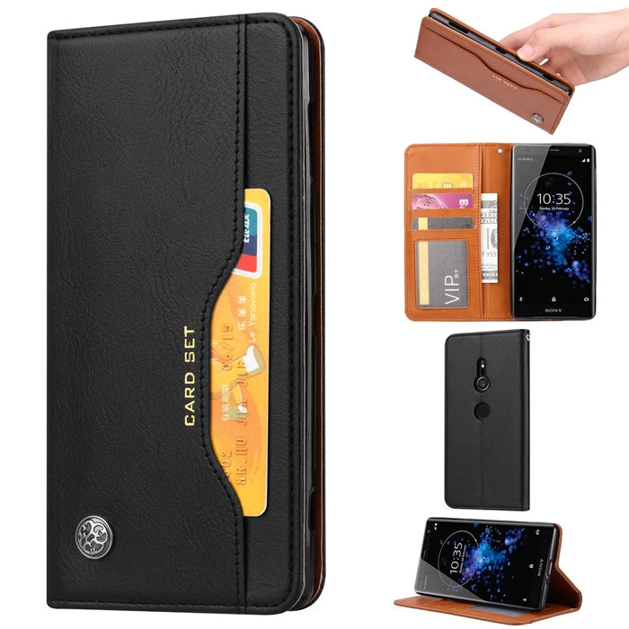 Auto-absorbed Leather Stand Phone Case for Sony Xperia XZ2 - Black - 1