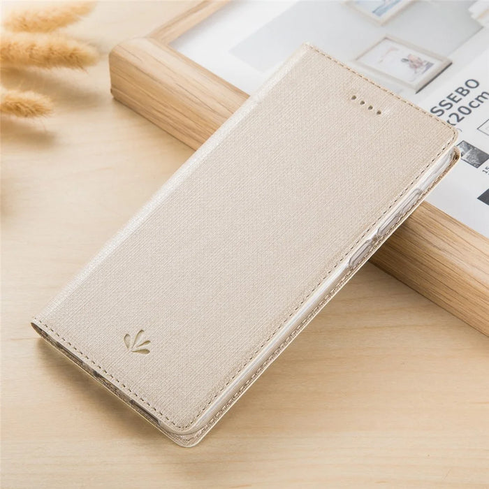 VILI DMX Cross Texture Card Holder Leather Casing with Stand for Sony Xperia XZ3 - Gold - 1