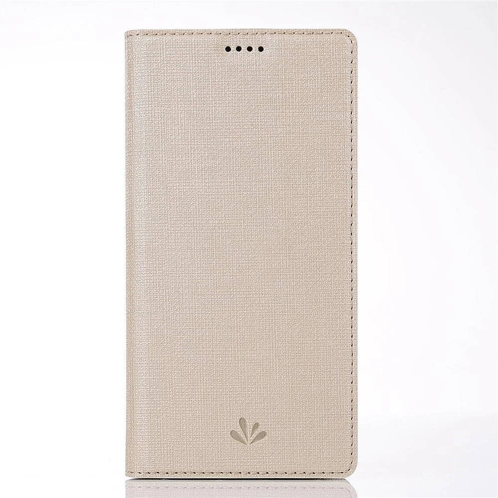 VILI DMX Cross Texture Card Holder Leather Casing with Stand for Sony Xperia XZ3 - Gold - 2