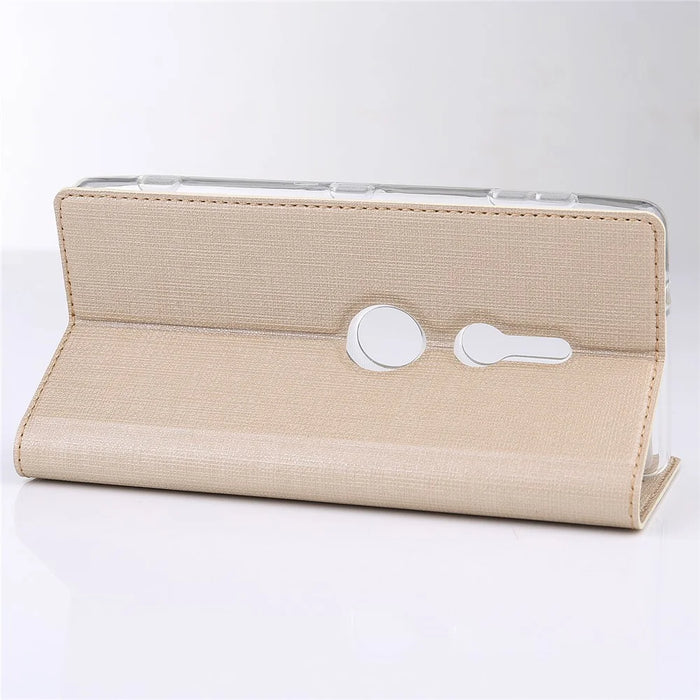 VILI DMX Cross Texture Card Holder Leather Casing with Stand for Sony Xperia XZ3 - Gold - 4