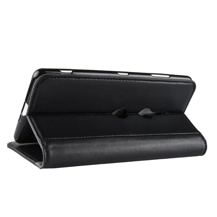 For Sony Xperia XZ3 Phone Cases Genuine Split Leather Wallet Mobile Cover Stand - Black - 7