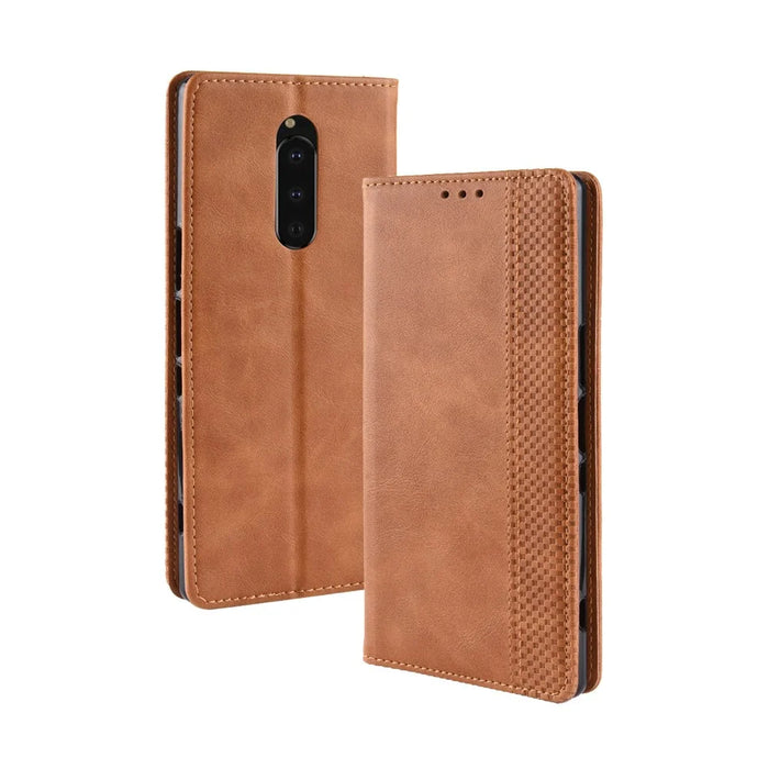 Vintage Style Leather Wallet Case for Sony Xperia 1 - Brown - 2