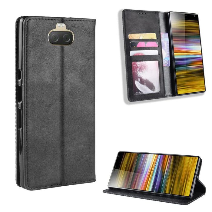 Vintage Style Leather Wallet Case for Sony Xperia 10 - Black - 1