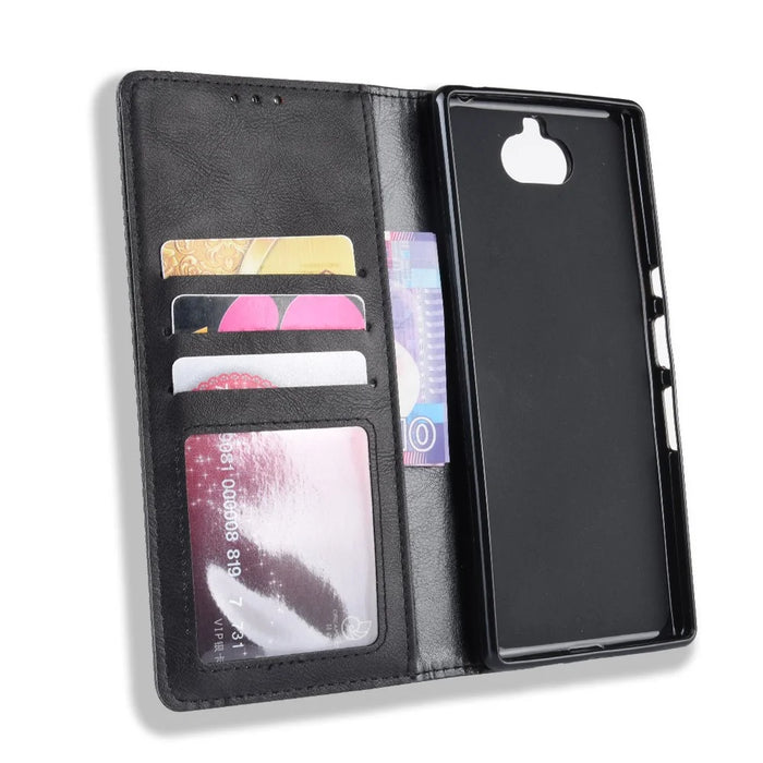 Vintage Style Leather Wallet Case for Sony Xperia 10 - Black - 4