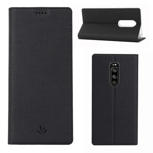 VILI DMX Cross Texture Stand Leather Phone Case for Sony Xperia 1 - Black - 1
