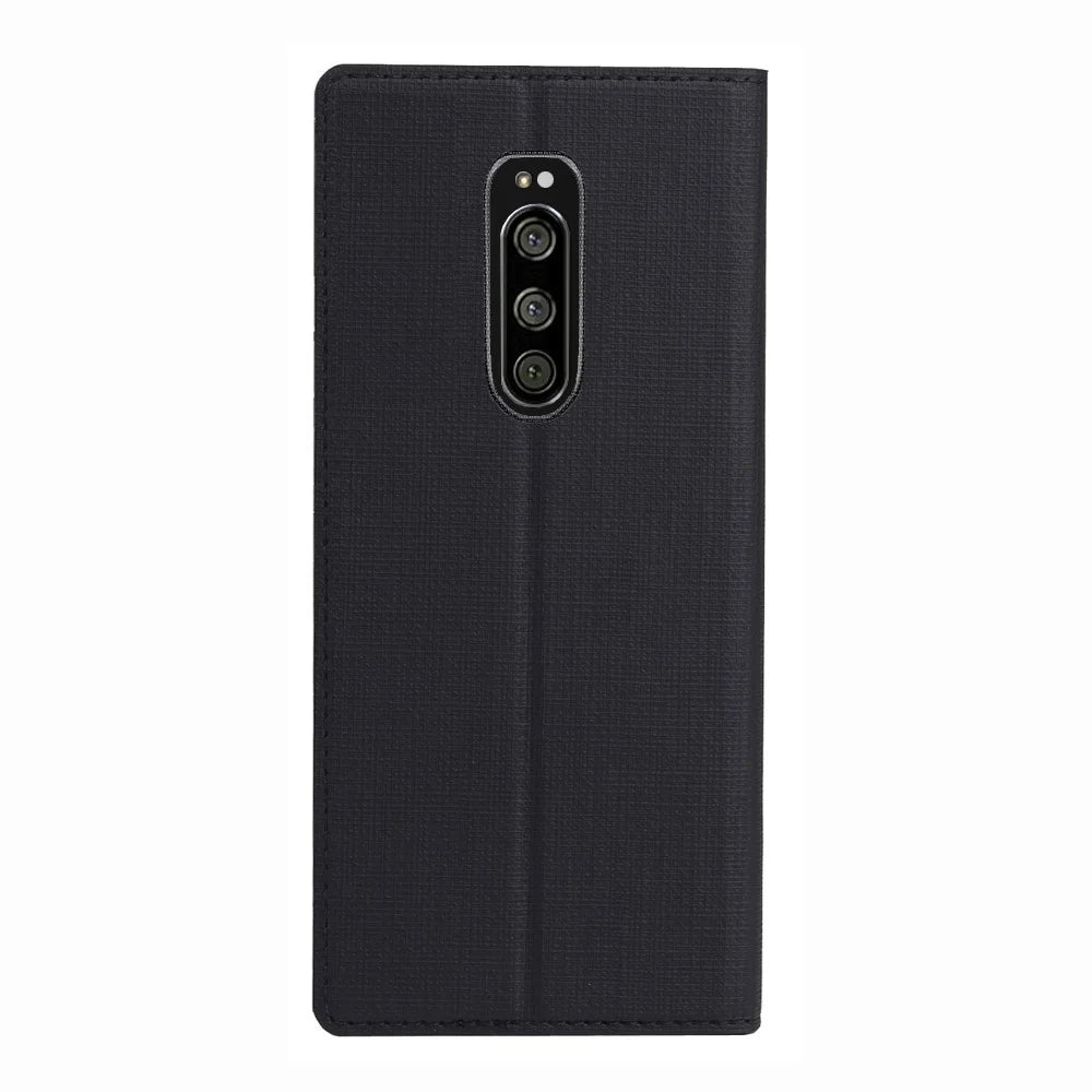 VILI DMX Cross Texture Stand Leather Phone Case for Sony Xperia 1 - Black - 3